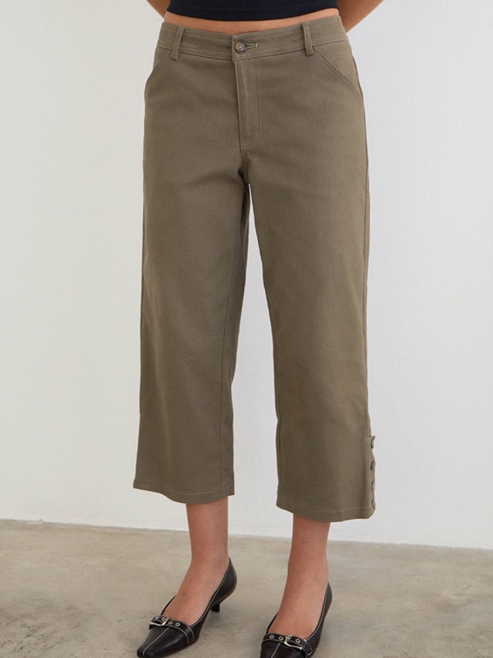 Motel Rocks MidriseOlive Capri Wide-Leg Pants